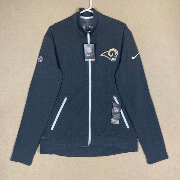 Nike Sweatshirt Adult Large Gray LA Rams Swoosh Dri Fit Full‎ Zip NFL Mens NWT - Picture 1 of 14